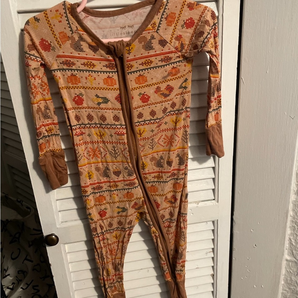 Little Sleepies Brown and Tan Footies with Cozy Autumn Pattern